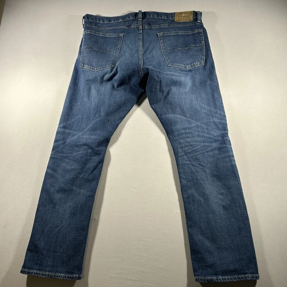 Mens Polo Ralph Lauren Varick Slim Straight Jeans‎ 36x30 Medium Wash Blue Denim